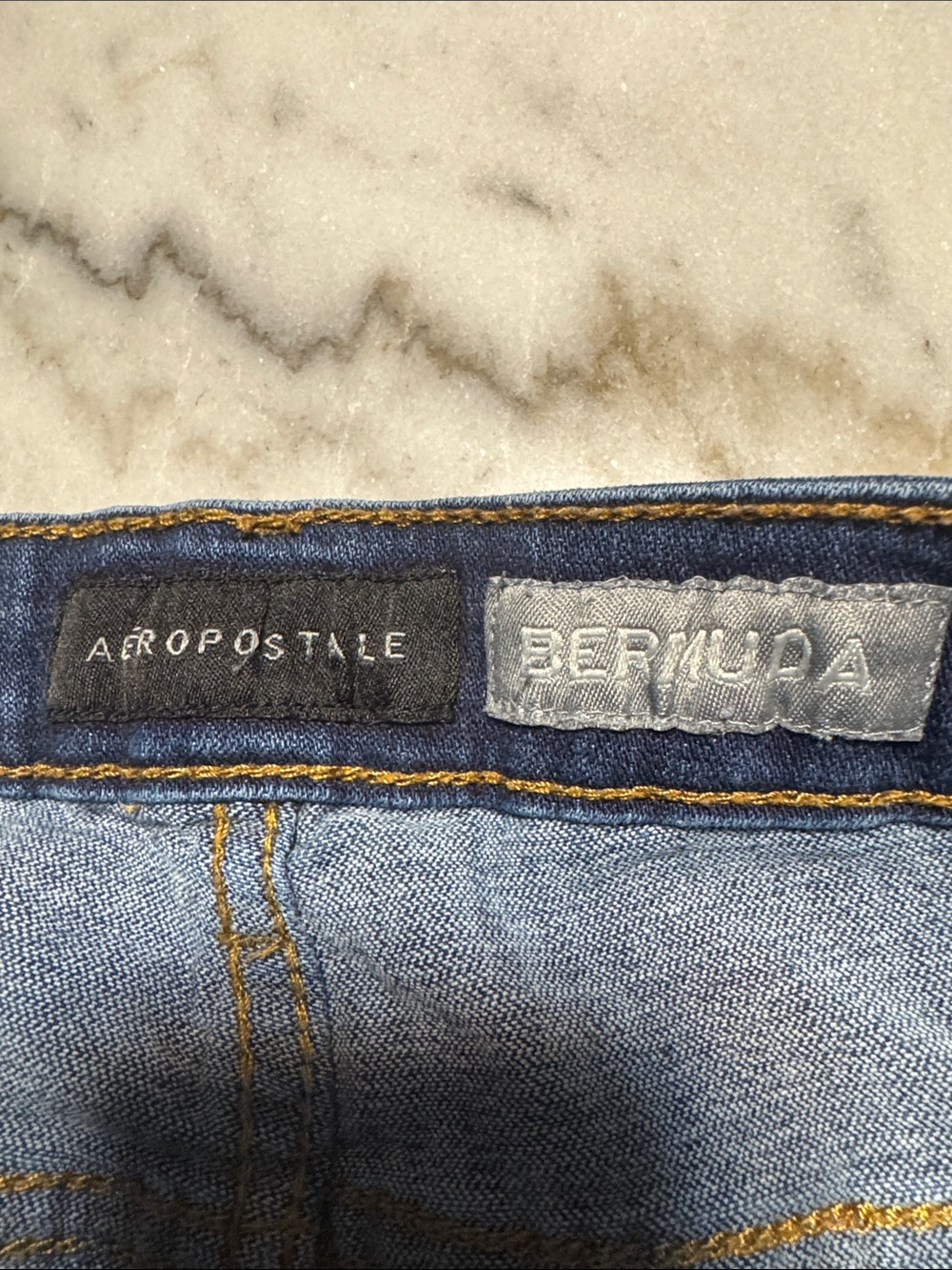 Aeropostale Dark Blue Bermuda Distressed Denim Jean Shorts Raw Hem Size 2 - Picture 2 of 5